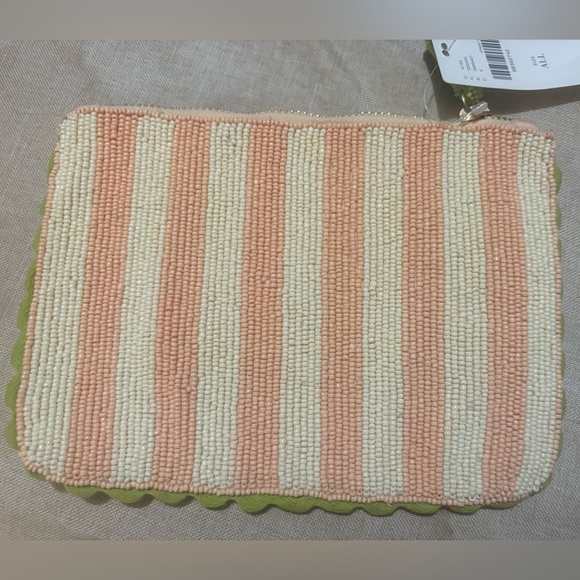 NWT Anthropologie 2025 Beaded Striped Monogram Pouch Letter “V” - Picture 2 of 3